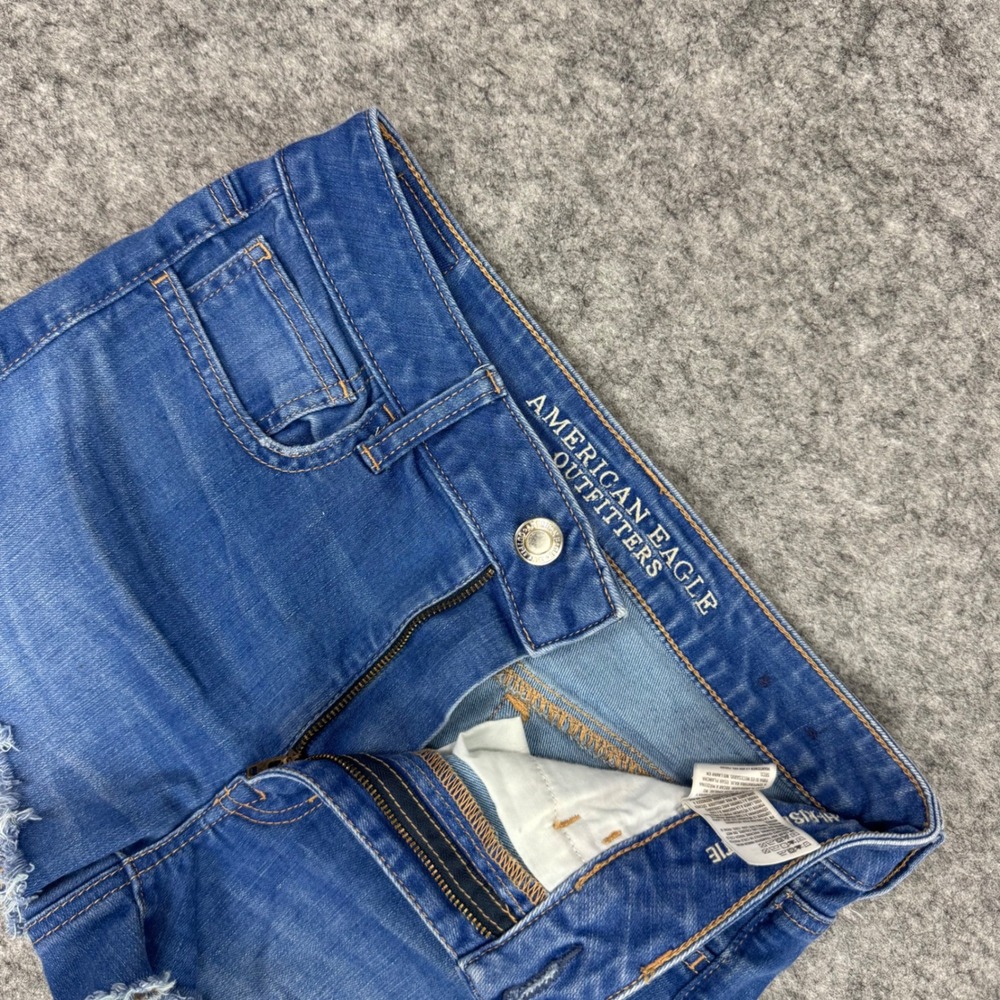 American‎ Eagle Outfitters Hi Rise Shortie Denim Jean Shorts Frayed Hem Womens 6